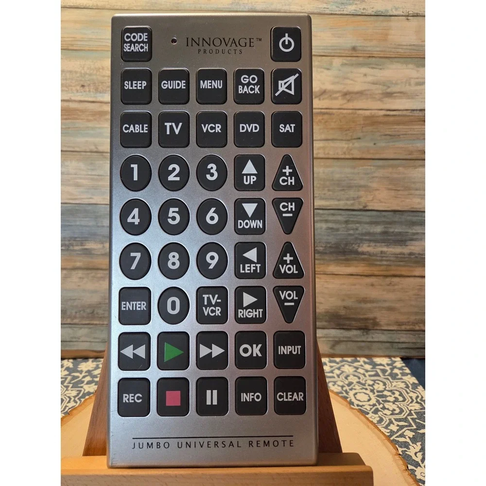 Innovage Jumbo Universal Remote Control Silver Large Buttons Easy Use TV DVD VCR